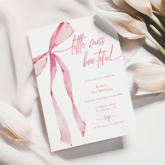 Little Miss Bowtiful Watercolor Pink Geburtstag Einladung