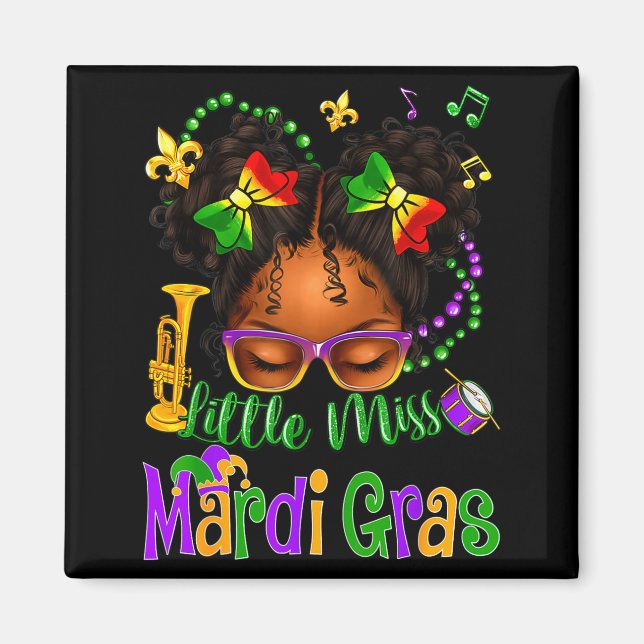 Little Miss Mardi Gras Bow Girls Kids New Orleans  Magnet (Vorne)
