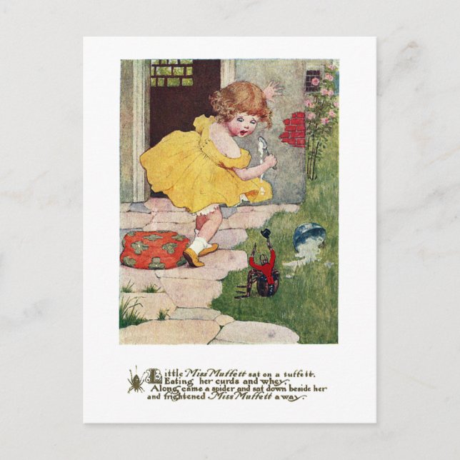 Little Miss Muffett & Spider Vintages Kinderzimmer Postkarte (Vorderseite)