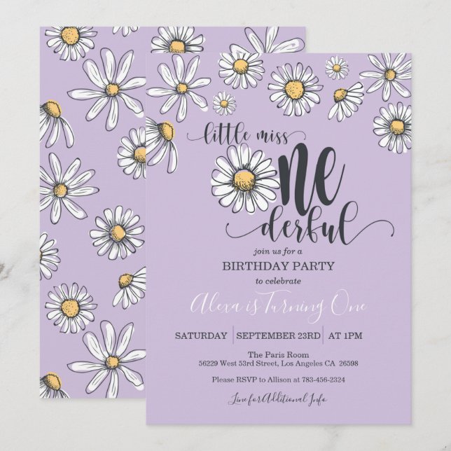Little Miss ONE Daisy Anniversaire Invitation Pu (Devant / Derrière)