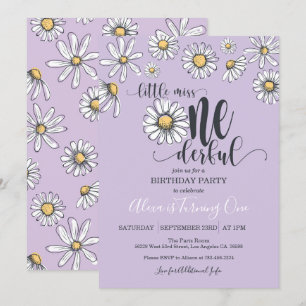 Little Miss ONE Daisy Anniversaire Invitation Pu