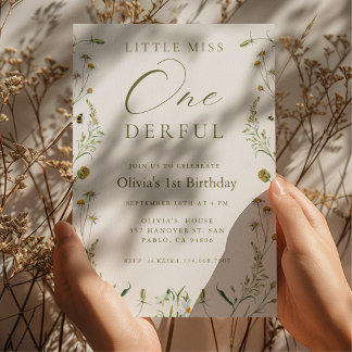 Little Miss Onederful 1. Geburtstags-Wildblume Einladung