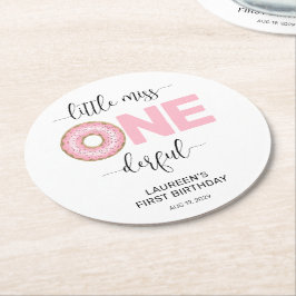 Little Miss Onederful 1st Birthday Runder Pappuntersetzer