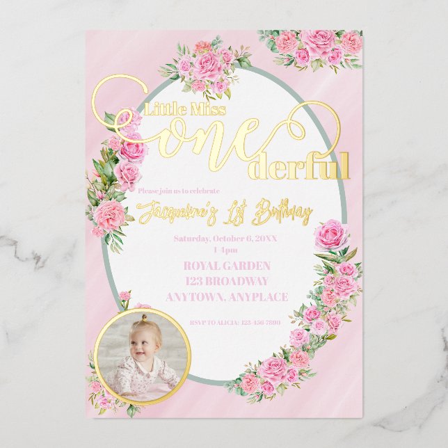 Little Miss ONEderful 1st First Birthday Folieneinladung (Vorderseite)