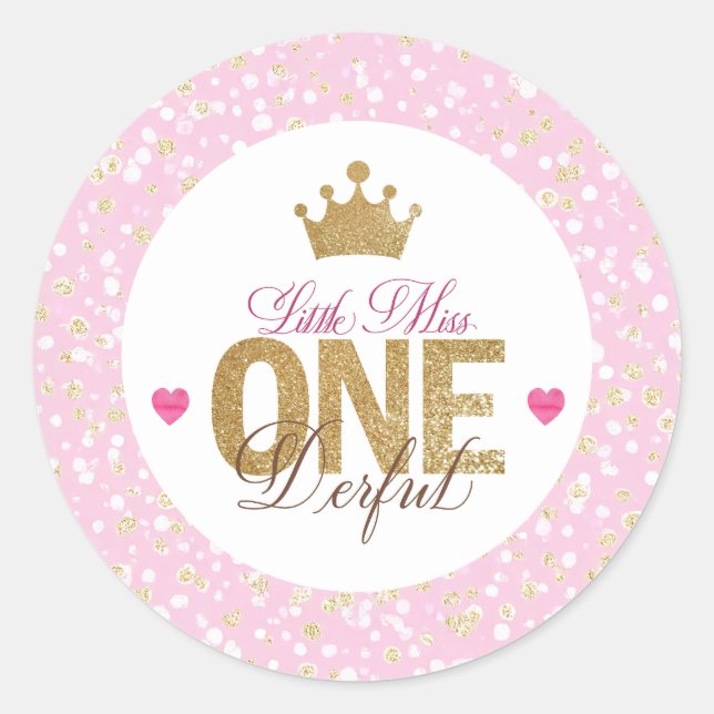 Little Miss onederful Birthday Runder Aufkleber (Vorderseite)