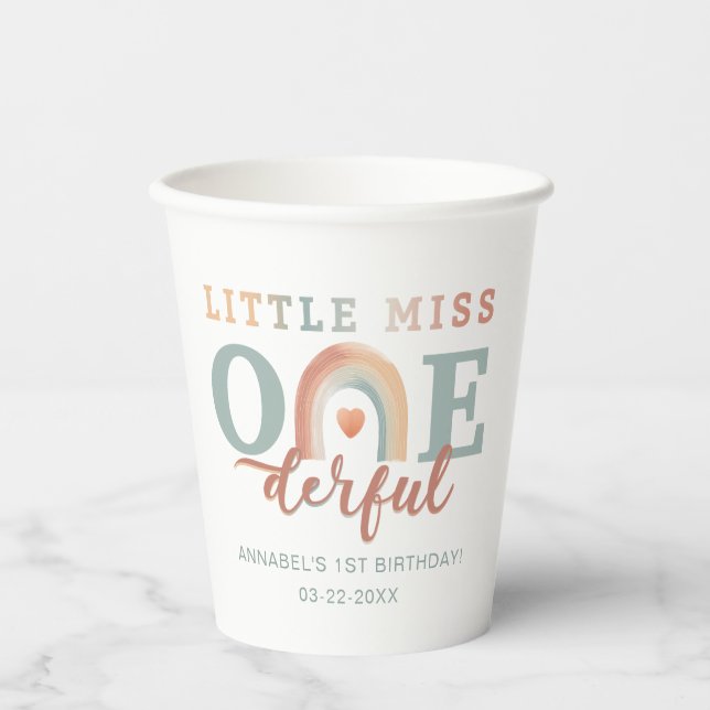 Little Miss Onederful Boho Rainbow Paper Cups - 1s Pappbecher (Vorderseite)