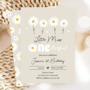 Little Miss Onederful Daisy Creme Sand Birthday Einladung