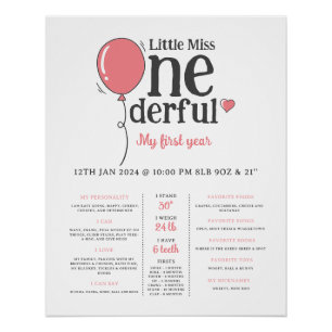 Little Miss Onederful First Bday Milestone Poster