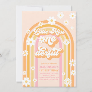 Little Miss Onederful Groovy Rainbow 1. Geburtstag Einladung