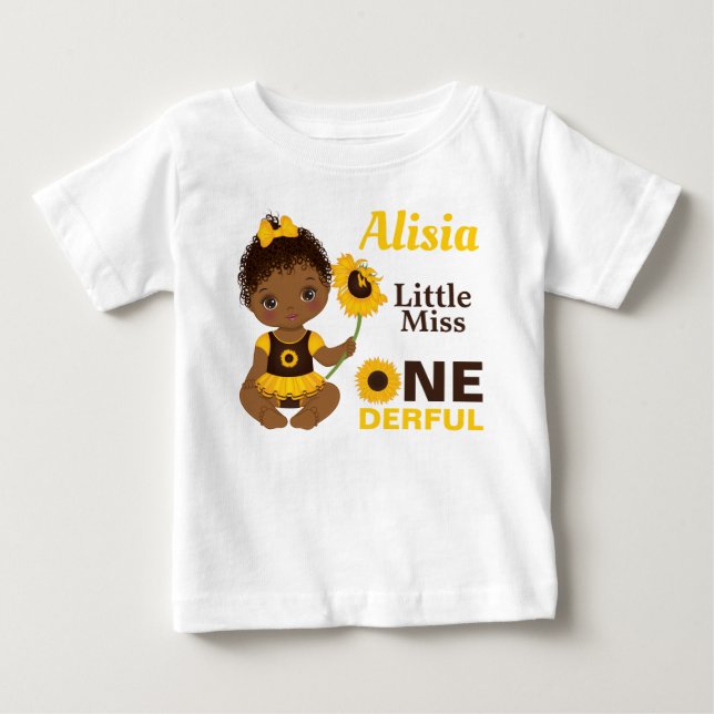 Little Miss Onederful Niedlich Black Baby Girl T - Baby T-shirt (Vorderseite)