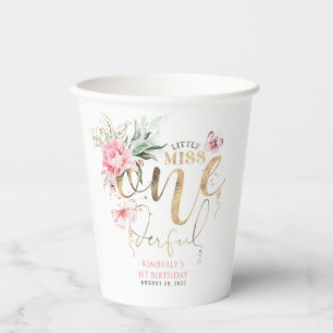 Little Miss Onederful Niedlich Floral 1. Geburtsta Pappbecher