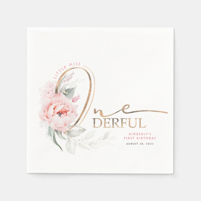 Little Miss Onederful Niedlich Floral 1. Geburtsta Serviette (Vorderseite)