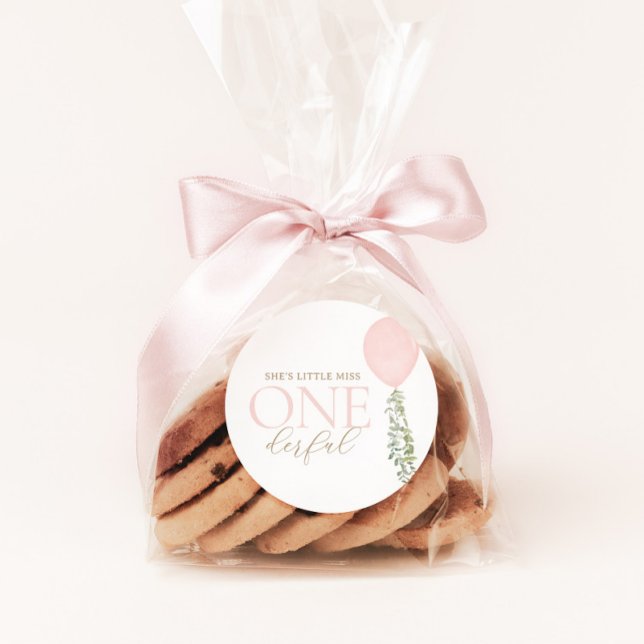 Little Miss Onederful Pink Ballon Geburtstag Runder Aufkleber (Von Creator hochgeladen)