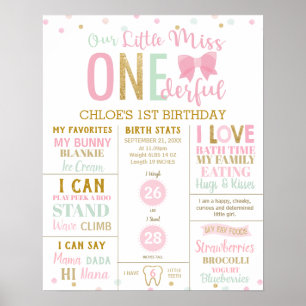 Little Miss Onederful Pink Meilenstein Geburtsstun Poster