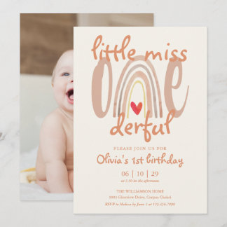 Little Miss Onederful Rainbow Photo 1st Birthday Einladung