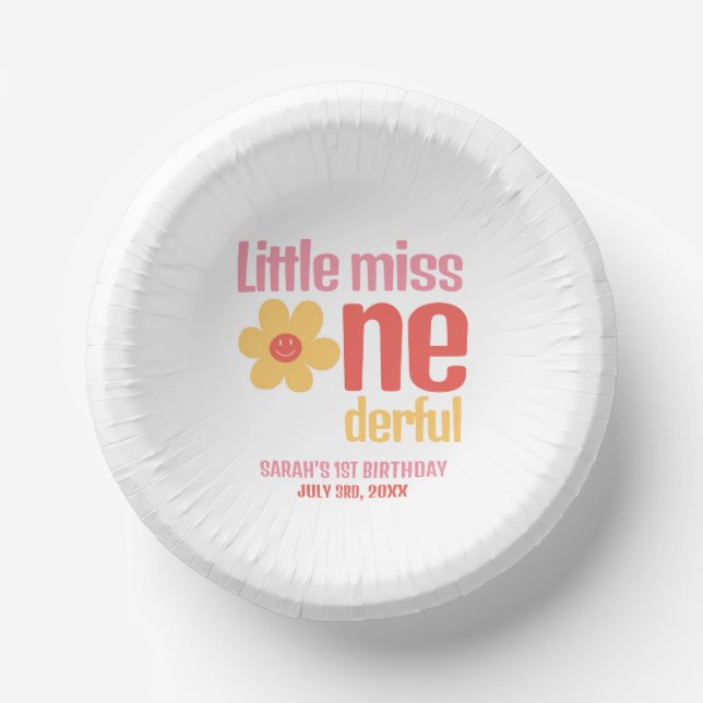 Little Miss Onederful Retro Groovy Erster Geburtst Pappteller (Vorderseite)