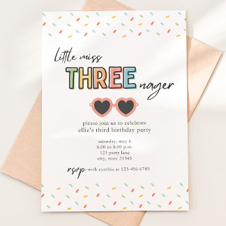 Little Miss Threenager 3e Invitation anniversaire