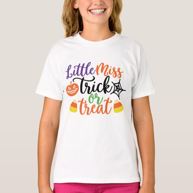 Little Miss Trick oder Treat Fun Halloween T-Shirt (Vorderseite)