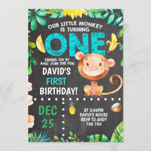 Little Monkey First Birthday Boy Party Einladung