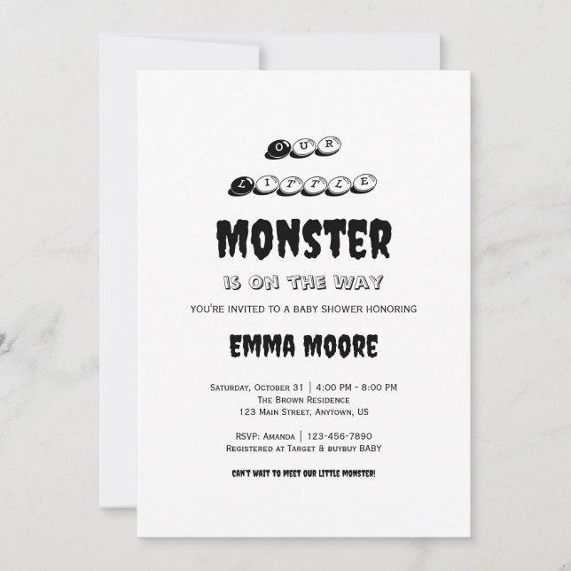 Little Monster Baby Shower Typography Design Einladung (Vorderseite)