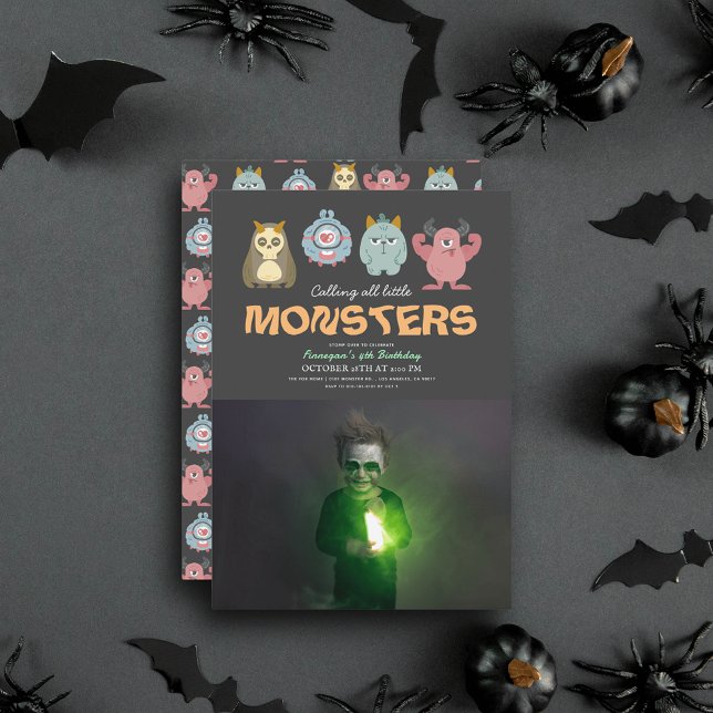 Little Monster Mash Halloween Boy Birthday Photo Einladung (Von Creator hochgeladen)