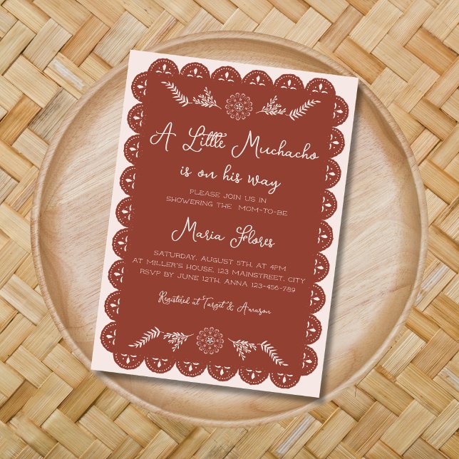 Little Muchacho Papel Picado Latin Boy Baby Dusche Einladung (Little Muchacho Papel Picado Latin Boy Baby Shower Invitation)