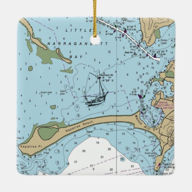 Little Narragansett Bay Chart Keramikornament (Rückseite)