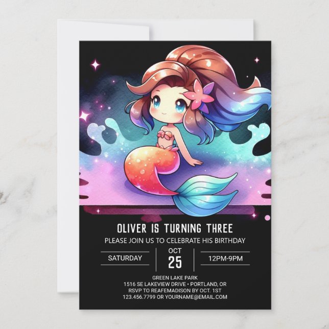 Little Nautical Mermaid Geburtstag Einladung (Vorderseite)