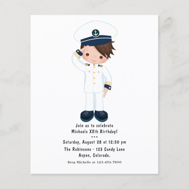Little Navy Boy Nautical Birthday Party Flyer (Vorne)