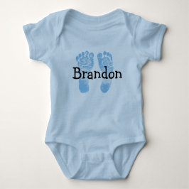 Little Newborn Footprints Blue One Piece Baby Strampler