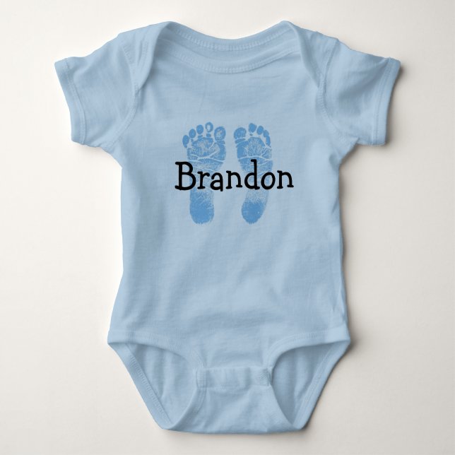 Little Newborn Footprints Blue One Piece Baby Strampler (Vorderseite)