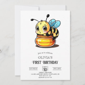 Little Niedlich Digital Bee 1. Geburtstag Einladung