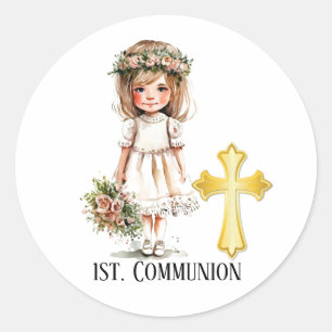 Little Niedlich Girl 1. Kommunion Runder Aufkleber