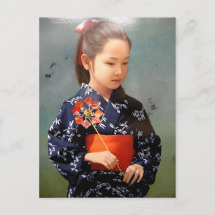 LIttle niedlich japanisches Mädchen Kimono Portr Postkarte