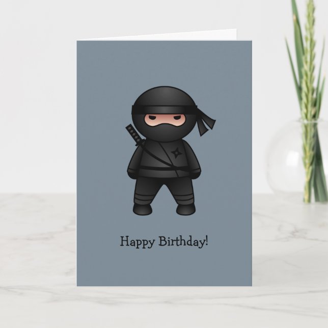 Little Ninja auf grauem Happy Birthday Karte (Vorderseite)