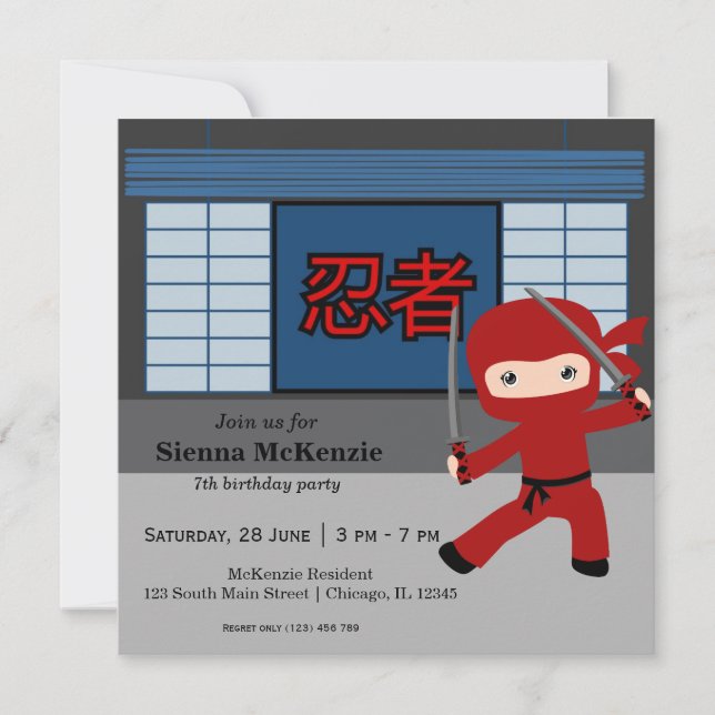 Little Ninja Geburtstag Thema Einladung (Vorderseite)