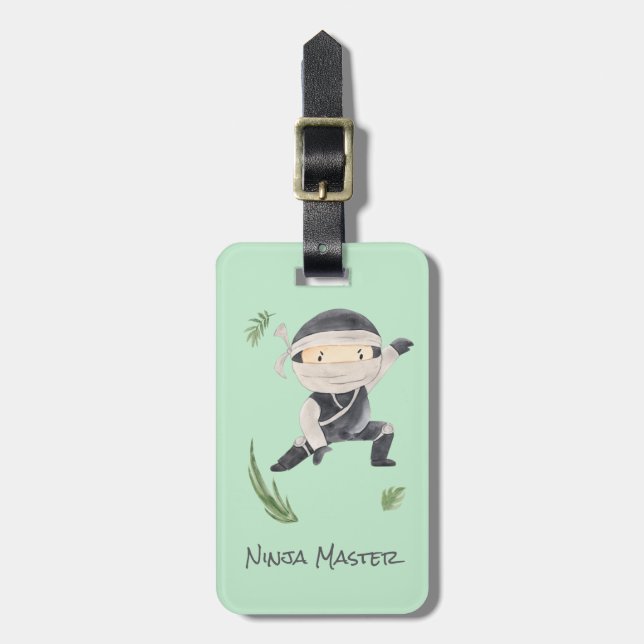 Little Ninja Warrior - Individuelle Name für Kinde Gepäckanhänger (Vorderseite vertikal)