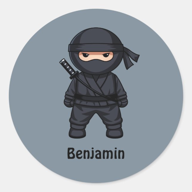 Little Ninja Warrior on Grey Runder Aufkleber (Vorderseite)
