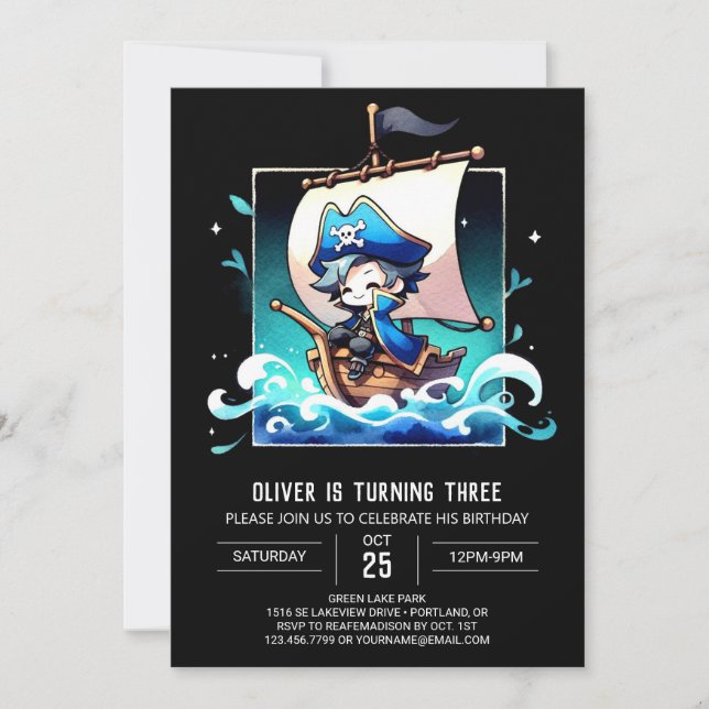 Little Ocean Pirate Birthday Einladung (Vorderseite)