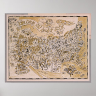 Little Old Lady's U.S.A. Map (Cartoon) Poster