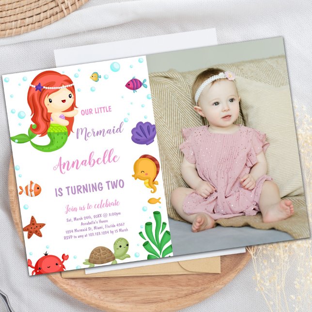 Little Orange Haar Meerjungfrau Einladungen mit Fo (Little Orange Hair Mermaid Invitations with photo)