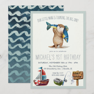 Little Otter Fishing 1. Geburtstag Einladung