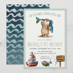 Little Otter Pêche 1er Anniversaire Invitation
