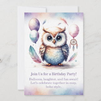 Little Owl Birthday Invitation Woodland Boho  Einladung