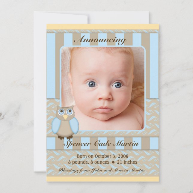 Little Owl Faire-part de naissance (Devant)