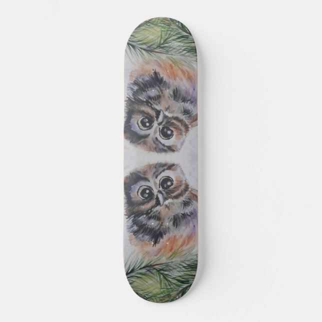 Little Owl Wasserfarbenmalerei Skateboard (Vorderseite)