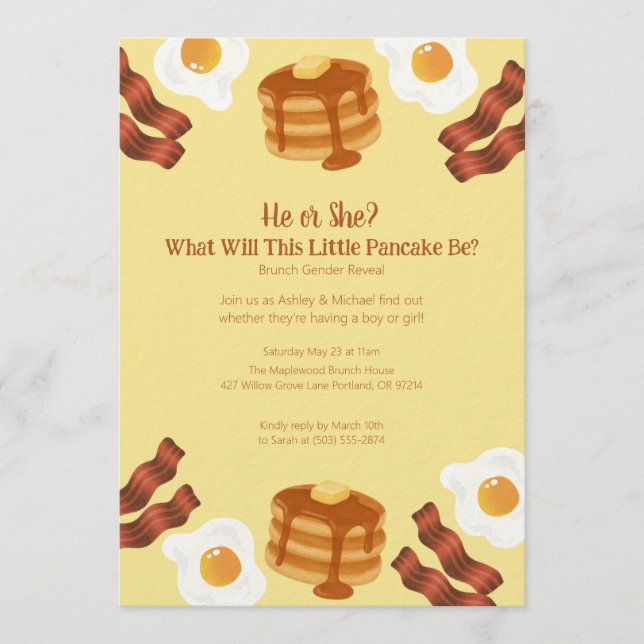 Little Pancake Brunch Theme Gender Reveal Einladung (Vorderseite)