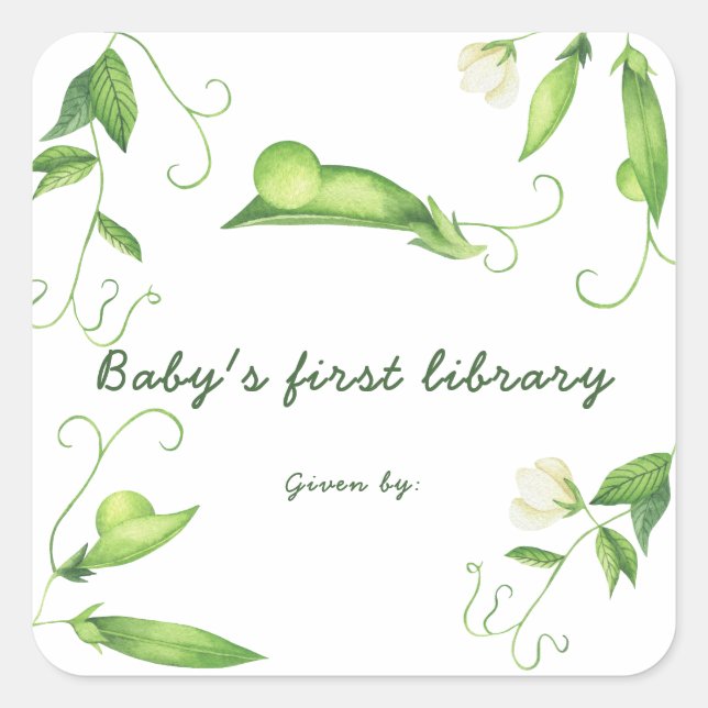 Little Pea Baby Shower - Die erste Bibliothek des  Quadratischer Aufkleber (Vorderseite)