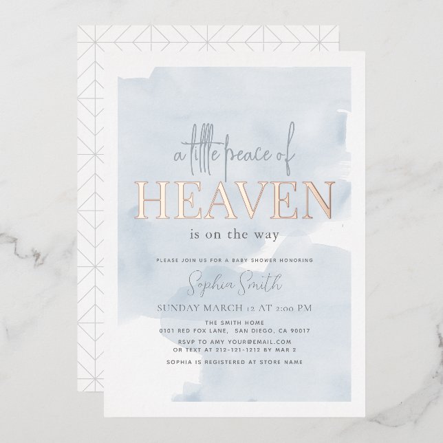 Little Peace of Heaven Blue Sky Boy Baby Shower Folieneinladung (Vorderseite/Rückseite)