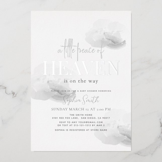 Little Peace of Heaven Gray Cloud Baby Shower Folieneinladung (Vorderseite)